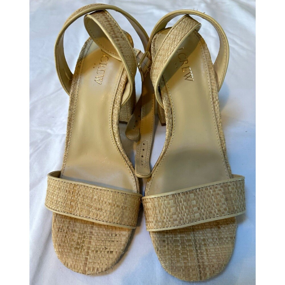 J.Crew Women’s Size 8.5 Beige Woven Strappy Ankle Strap Buckle Sandals